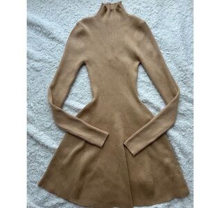 Elegant Tan Knit turtleneck Dress medium NWT
